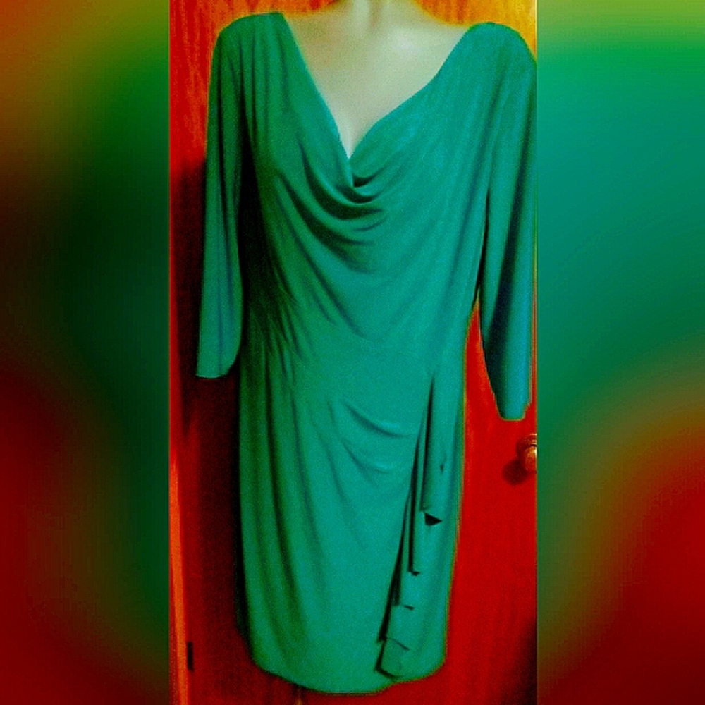 Long sleeve dress with a drape Neckline.  Size 16 designed by Evan picone
